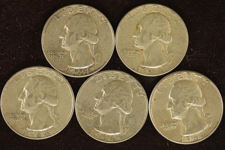 5-1964 WASHINGTON SILVER QUARTERS: WATCH FOR OUR NEXT AUCTION ON (MONDAY JULY 8TH, 2024) AT 7PM EASTERN TIME. THANKS FOR YOUR BUSINESS.