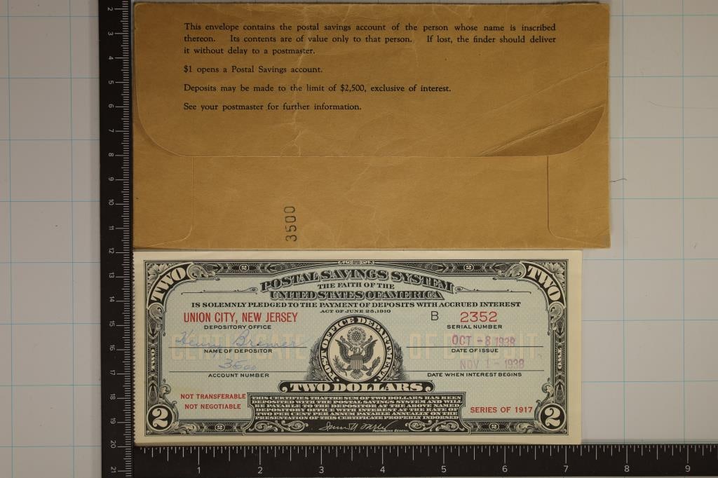A NICE 1938 POSTAL SAVINGS SYSTEM BOND INSIDE A (1 of 2)