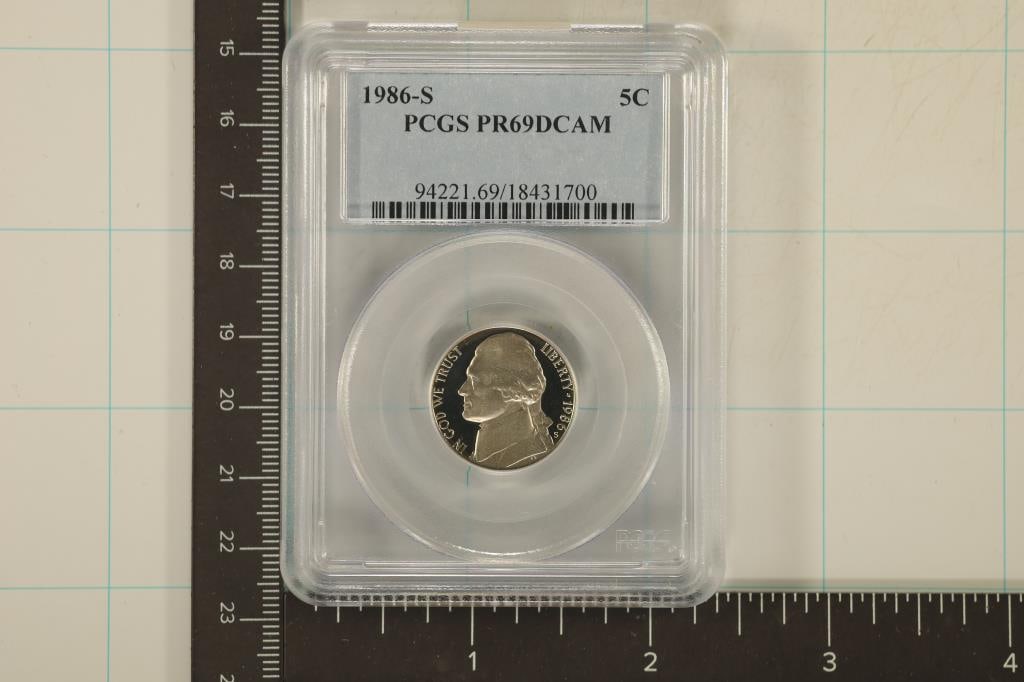 1986-S JEFFERSON NICKEL PCGS PR69 DCAM: CHECK OUT OCEANSIDEENGRAVING.COM FOR CUSTOM MADE LASER CUT PRODUCTS AND ENGRAVINGS. THANK YOU FOR CHECKING IT OUT.