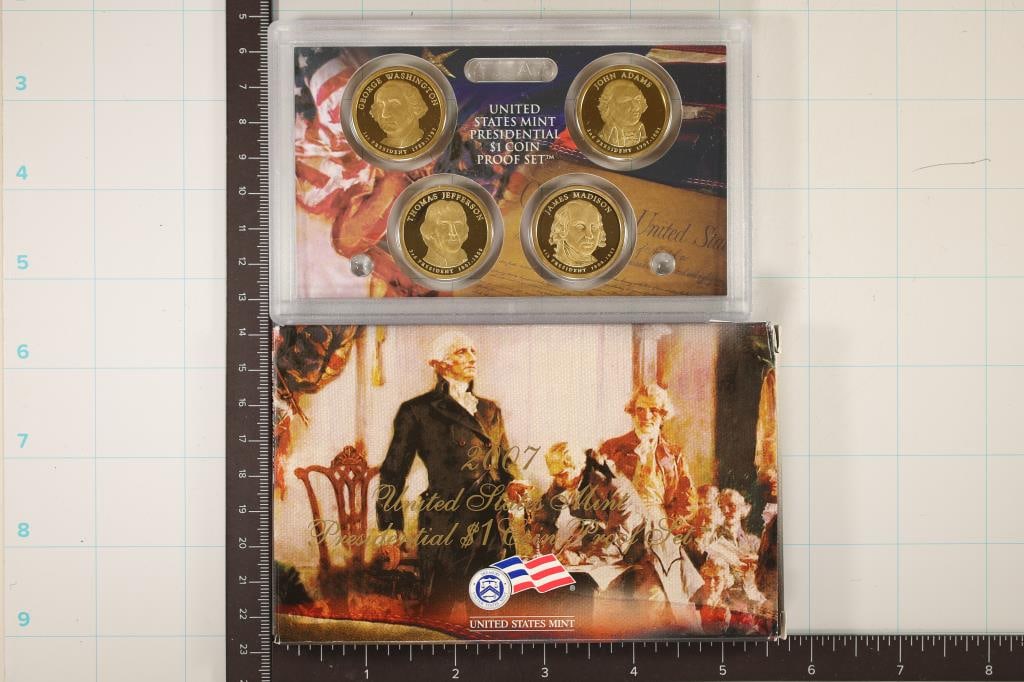 2007 US PRESIDENTIAL DOLLAR 4 COIN PF SET WITH BOX: WITH CERTIFICATE