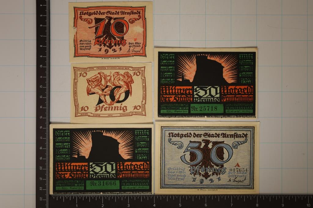 5-1921 GERMAN NOTGELDS: 2-10 PFENNIGS AND 3-50 (1 of 2)