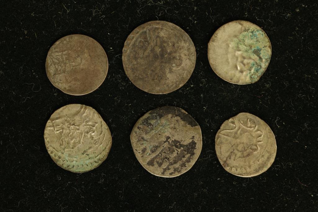 6 SILVER DIME SIZED OTTOMAN EMPIRE PARA COINS:: BELLY DANCER COINS FROM THE 1700'S - 1800'S
