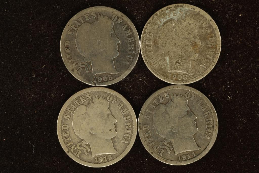 1905, 08-D, 13 & 1914 SILVER BARBER DIMES (1 of 2)