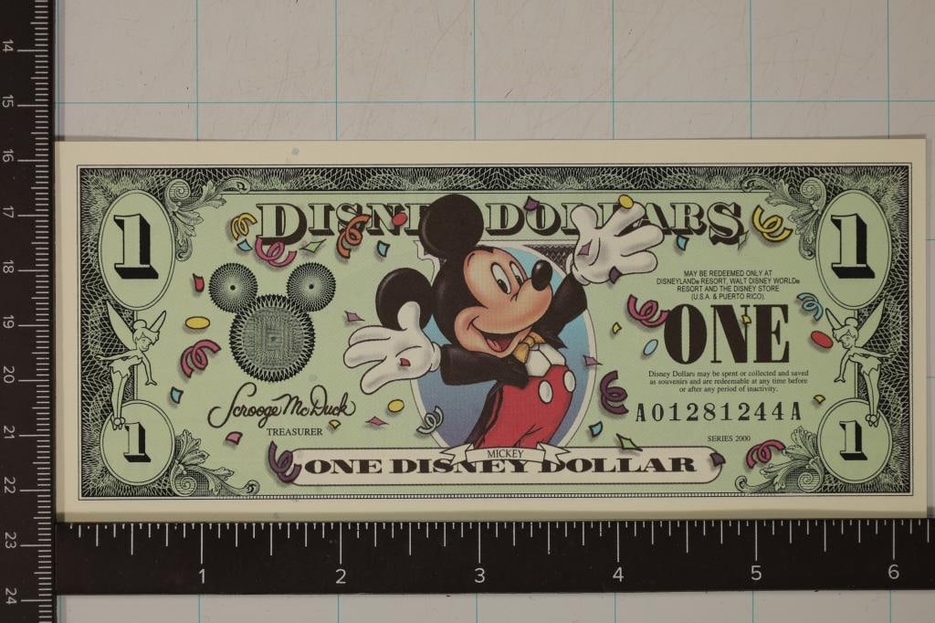 2000 DISNEY $1 CRISP UNC COLORIZED BILL "MICKEY": CHECK OUT OCEANSIDEENGRAVING.COM FOR CUSTOM MADE LASER CUT PRODUCTS AND ENGRAVINGS. THANK YOU FOR CHECKING IT OUT.