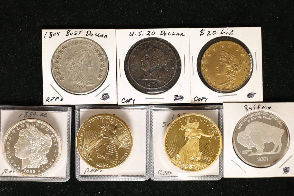 7 REPLICAS OF US COINS: 1804 BUST DOLLAR, 1851 (1 of 2)