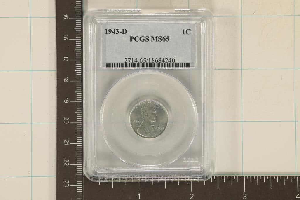 1943-D LINCOLN STEEL WAR CENT PCGS MS65: CHECK OUT OCEANSIDEENGRAVING.COM FOR CUSTOM MADE LASER CUT PRODUCTS AND ENGRAVINGS. THANK YOU FOR CHECKING IT