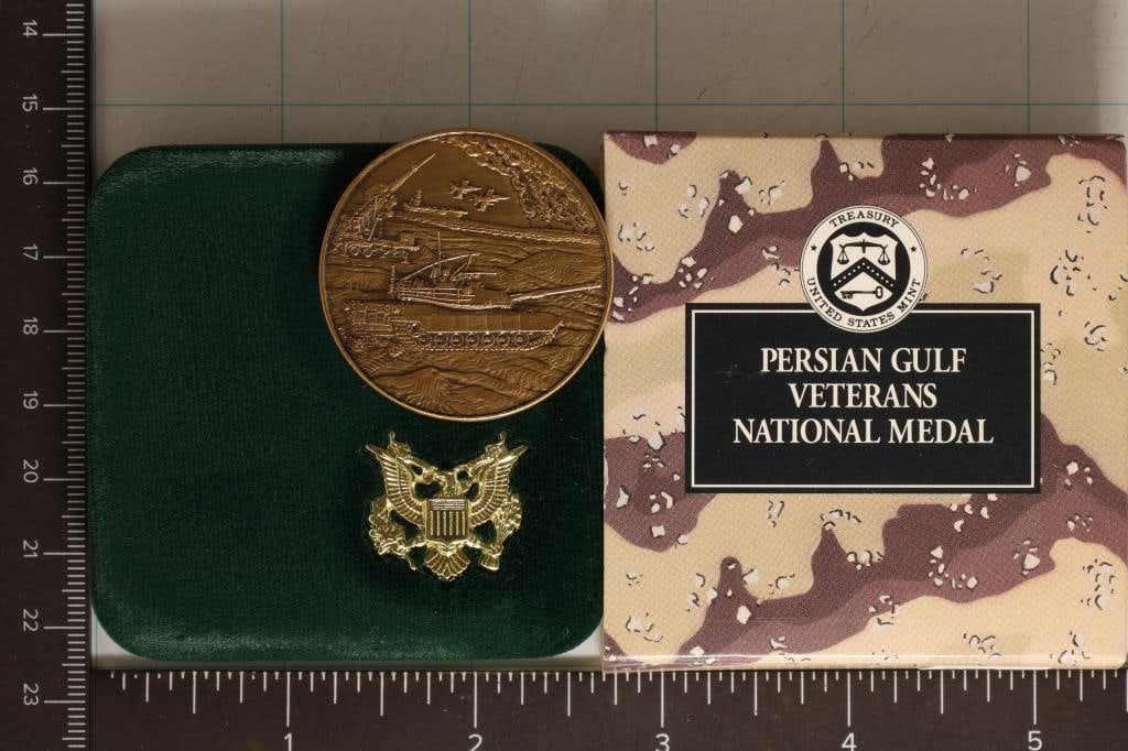 PERSIAN GULF VETERANS NATIONAL MEDAL: 1993-P: 1 1/2" IN DIAMETER 90% COPPER, IN ORIGINAL US MINT PACKAGING WITH CERTIFICATE