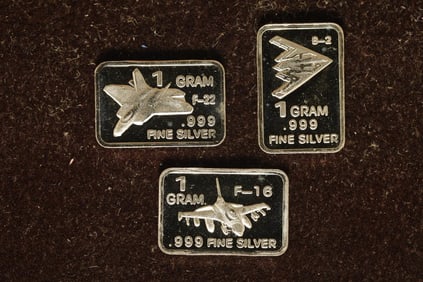 3-1 GRAM .999 FINE SILVER PF INGOTS: B-2, F-16 &
