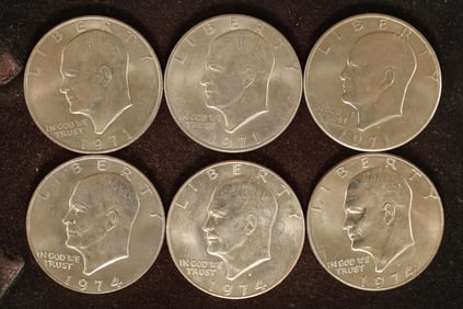 2-1971, 1971-D, 1974 & 2-1974-D IKE DOLLARS UNC
