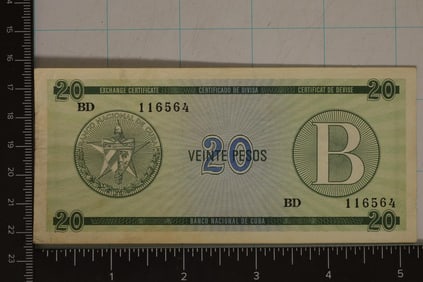 CUBA 20 PESO FEDERAL EXCHANGE CERTIFICATE