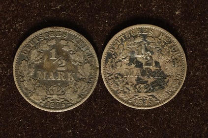 1906-G & 1915-G GERMAN SILVER 1/2 MARKS .1604