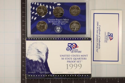 1999 US 50 STATE QUARTERS PROOF SET WITH BOX AND