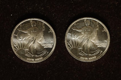 2-1/10 .999 FINE SILVER UNC ROUNDS: WALKING LIB.