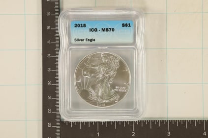 2015 AMERICAN SILVER EAGLE ICG MS70 1 OZ. SILVER