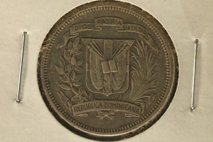 1947 DOMINICAN REPUBLIC SILVER 25 CENTAVOS