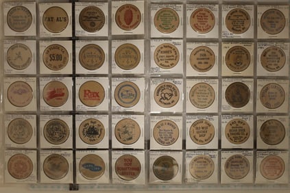 40-ASSORTED WOODEN NICKELS: FAT AL'S, MISTICS,