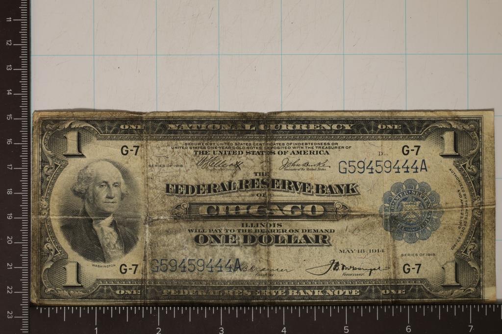 US 1918 $1 FRN NATIONAL CURRENCY CHICAGO BLUE (1 of 2)
