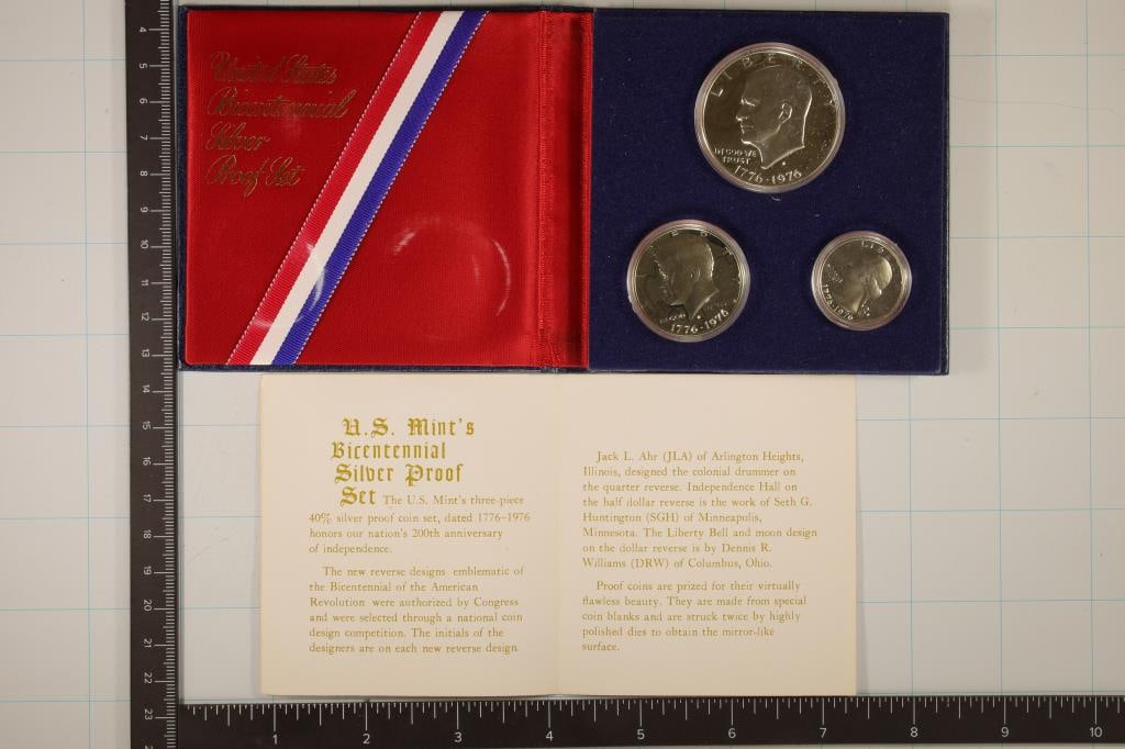 1976 SILVER 3 COIN US BICENTENNIAL PF SET: IN ORIGINAL US MINT PACKAGING NO OUTER BOX