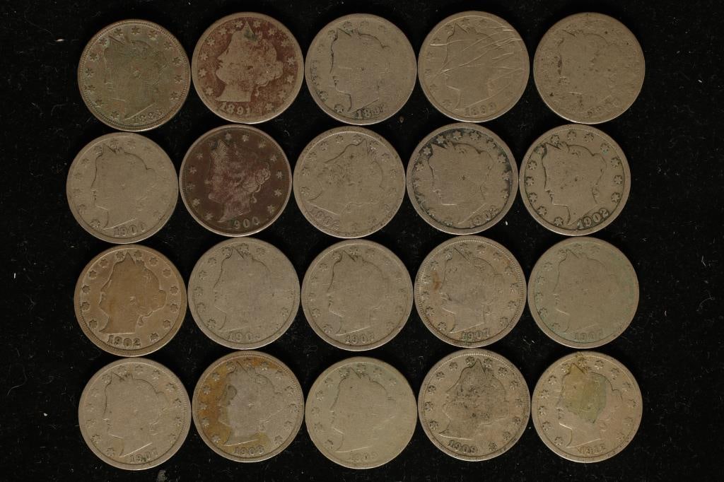 20 ASSORTED LIBERTY "V" NICKEL 1883-1912 (1 of 2)