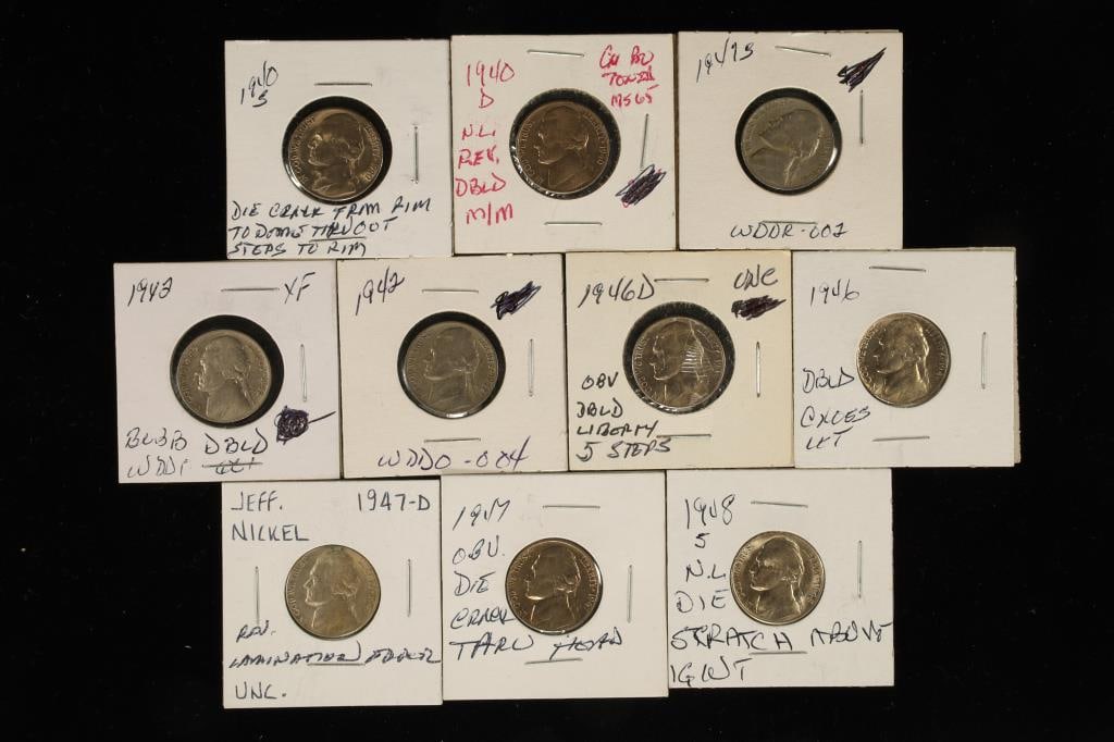 10 ERROR JEFFERSON NICKELS: 1940-1948: (1 of 2)