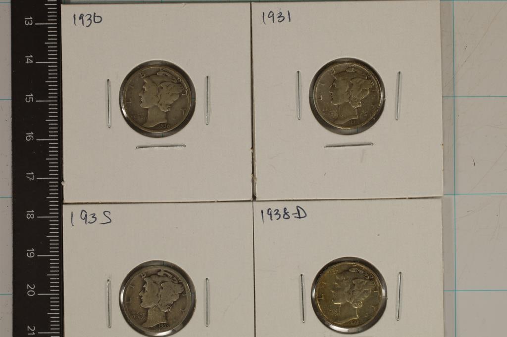 1930, 1931, 1935 &  1938-D SILVER MERCURY DIMES (1 of 2)