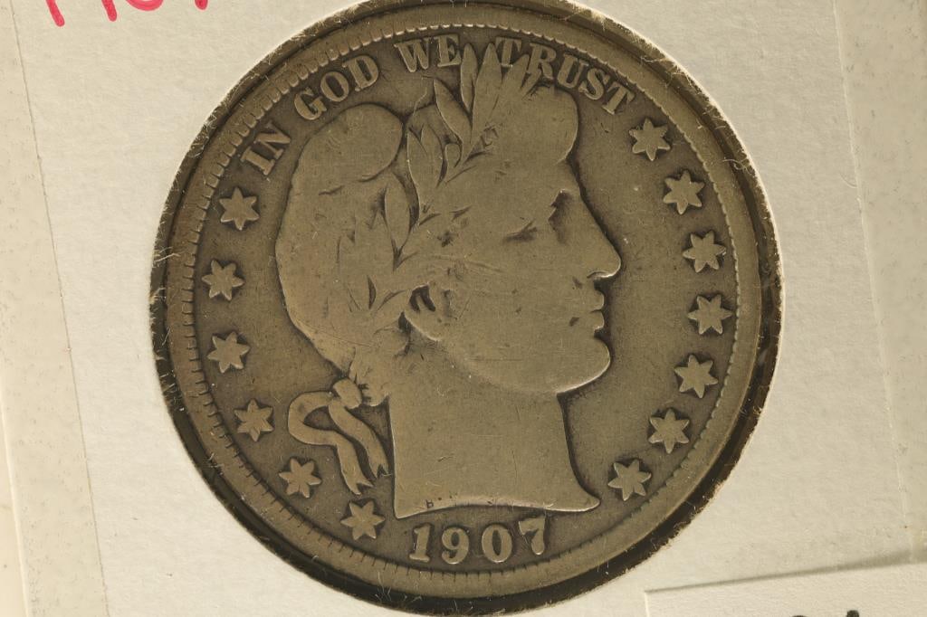 1907-D SILVER BARBER HALF DOLLAR VERY GOOD (1 of 2)