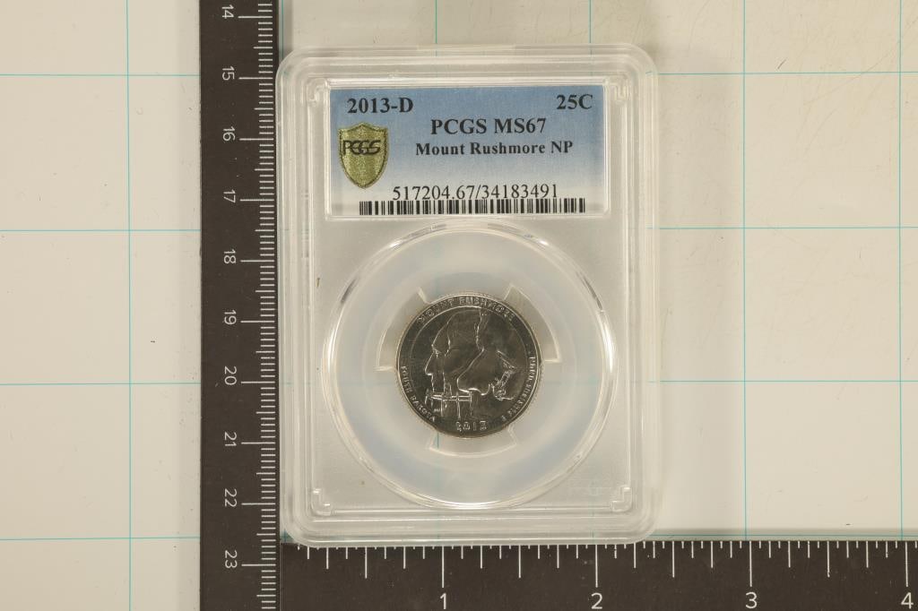 2013-D MT. RUSHMORE N.P. QUARTER PCGS MS67: GOLD SHIELD LABEL