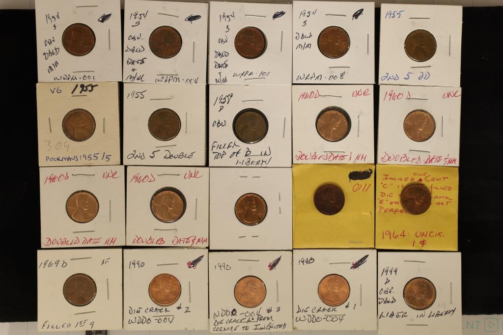 20 ERROR LINCOLN CENTS: 1954-1999 MANY BU'S MOSTLY (1 of 2)