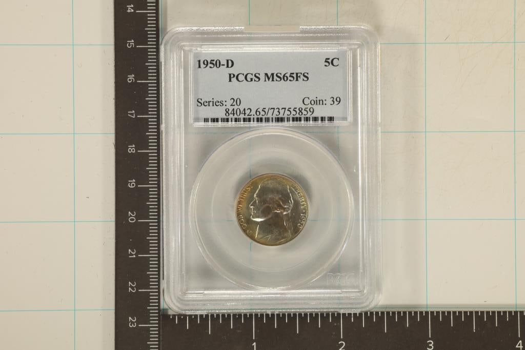 1950-D JEFFERSON NICKEL PCGS MS65FS WITH: SOME RAINBOW TONING