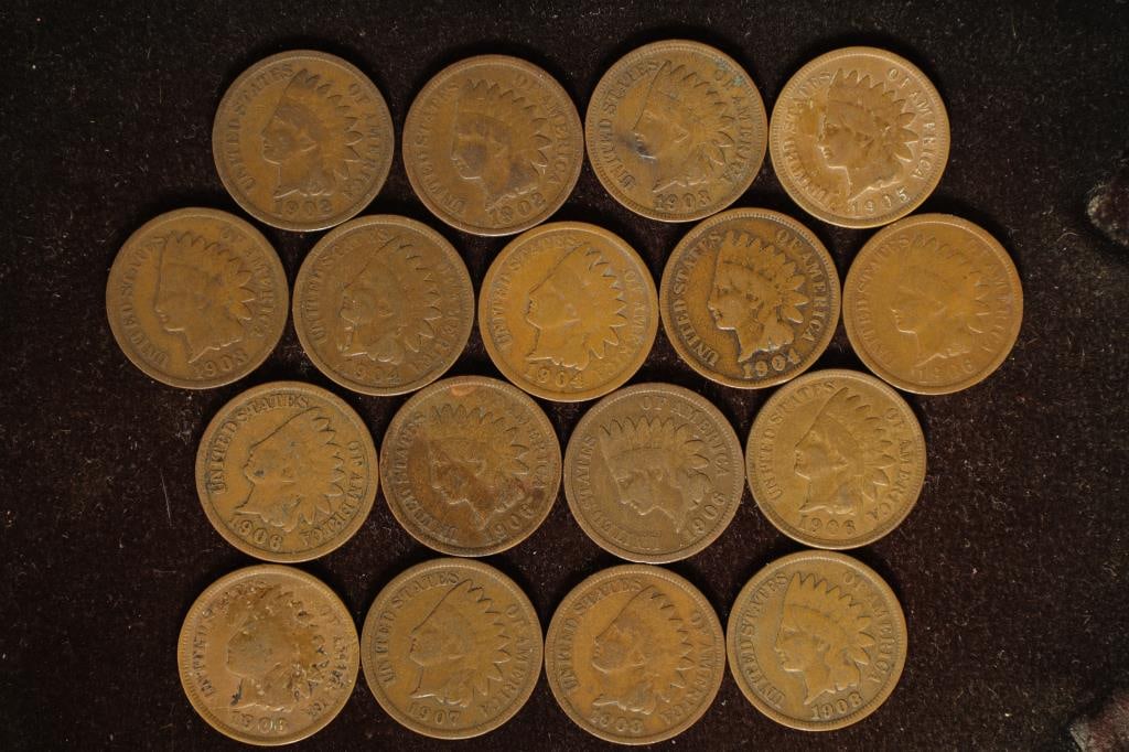 20 ASSORTED INDIAN HEAD CENTS: 1901-1908 (1 of 2)