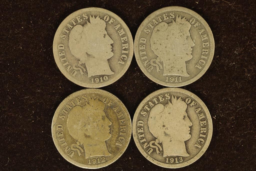 1910, 11, 12-D & 1913 SILVER BARBER DIMES (1 of 2)
