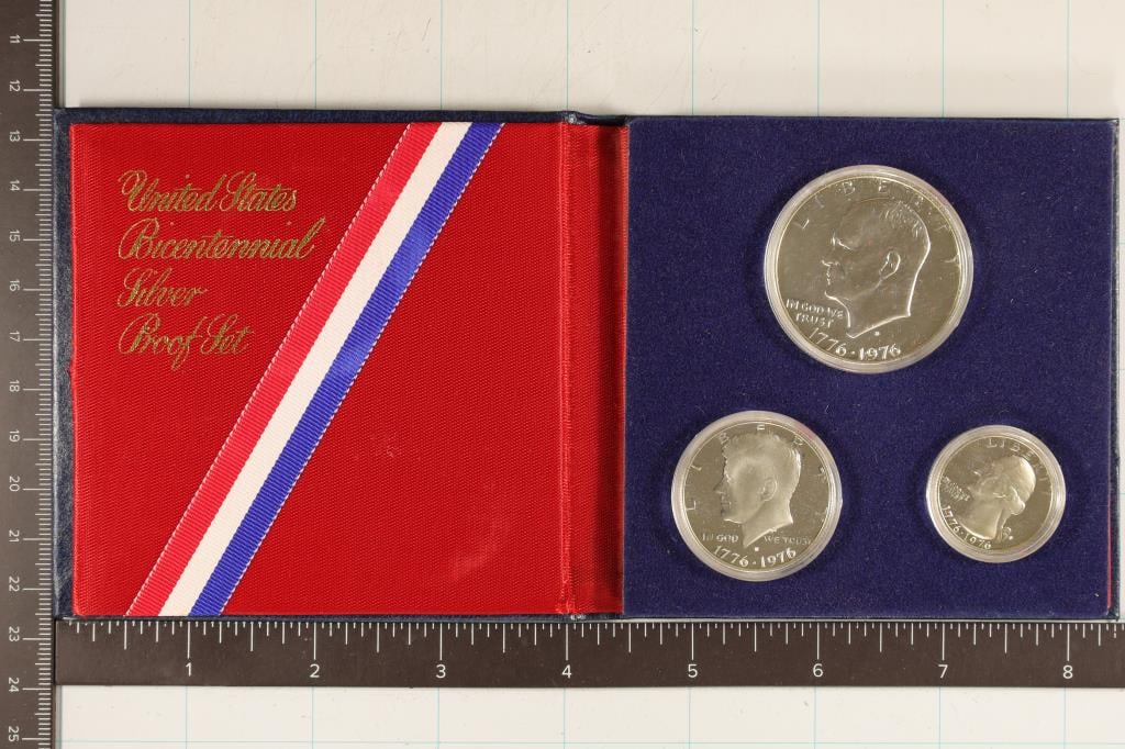 1976 US SILVER 3 COIN BICENTENNIAL PF SET: IN ORIGINAL US MINT PACKAGING NO OUTER BOX