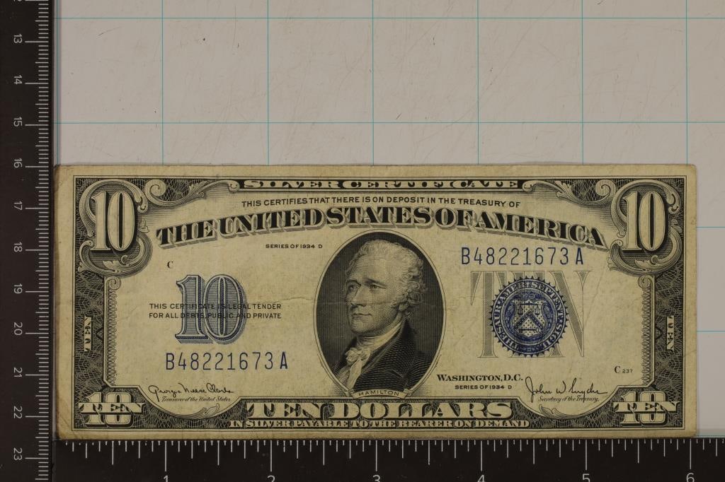 1934-D US $10 SILVER CERTIFICATE BLUE SEAL (1 of 2)