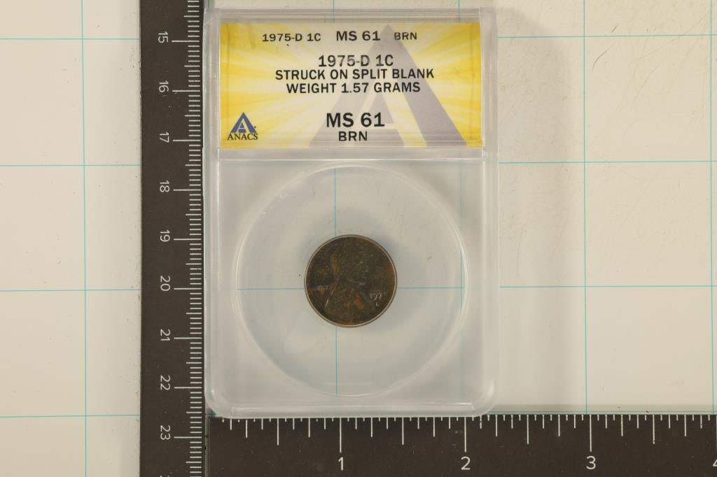 ERROR STRUCK ON SPLIT BLANK 1975-D LINCOLN CENT (1 of 2)