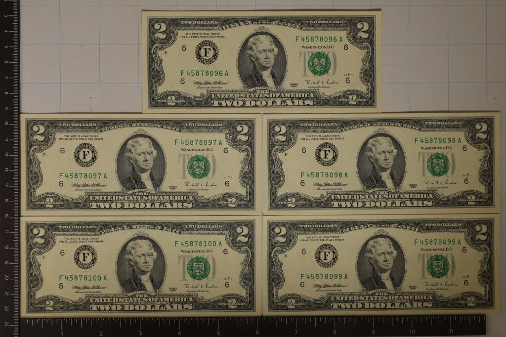 5-1995 US $2 FRN GREEN SEALS CRISP UNC AND (1 of 2)