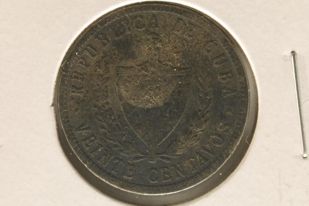 1915 CUBA SILVER 20 CENTAVOS .1447 OZ. ASW TONED (1 of 1)