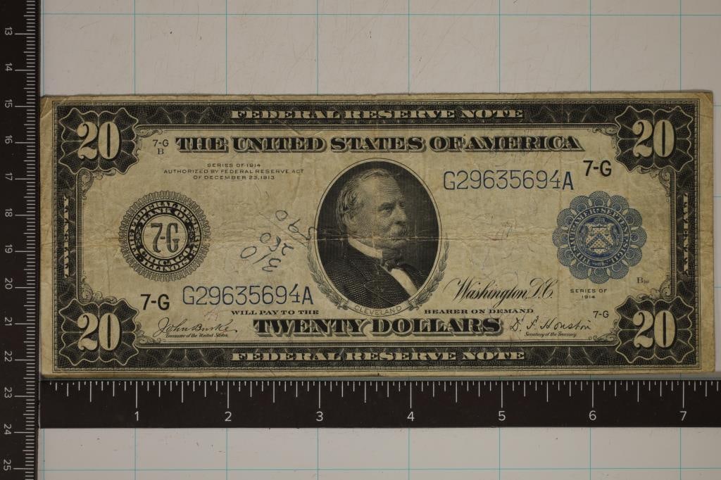 1914 US $20 FRN LARGE SIZE HORSE BLANKET BILL WITH (1 of 2)