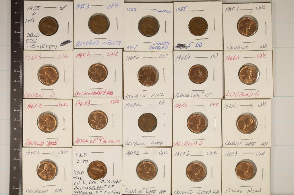 20-ERROR LINCOLN CENTS: 1955 & 1960'S ERRORS (1 of 10)