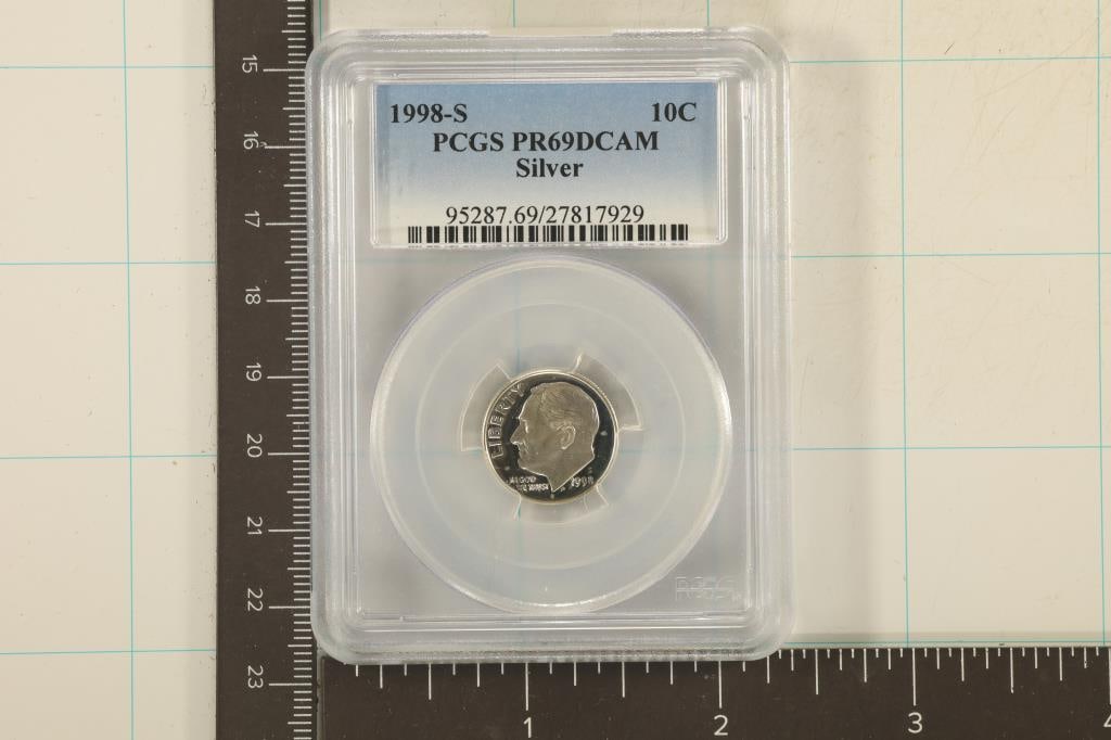 1998-S SILVER ROOSEVELT DIME PCGS PR69 DCAM: ASK US ABOUT ENGRAVING CUSTOM WORDING OR PICTURES FOR SPECIAL OCCASIONS LIKE BIRTHDAY OR HOLIDAY GIFTS, COMPANY FUNCTIONS, AWARDS OR ANYTHING OF IMPORTANCE. ENGRAVING CAN BE DONE ON ALMOST ALL PRODUCT