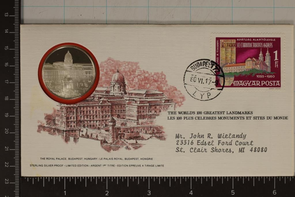 13.8 GRAMS PROOF STERLING SILVER ROUND IN FDC: THE ROYAL PALACE BUDAPEST, HUNGARY WORLD'S 100 GREATEST LANDMARKS
