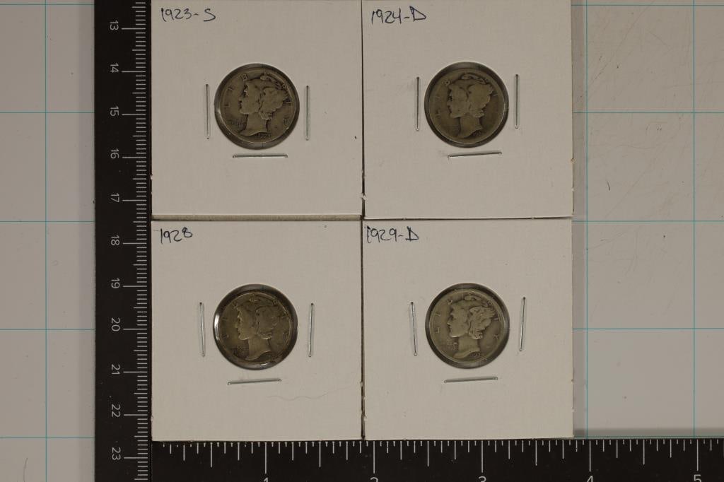 1923-S, 24-D, 28 AND 1929-D SILVER MERCURY DIMES (1 of 2)