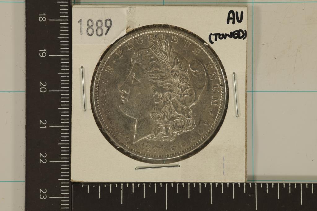 1889 MORGAN SILVER DOLLAR AU WITH TONING (1 of 2)