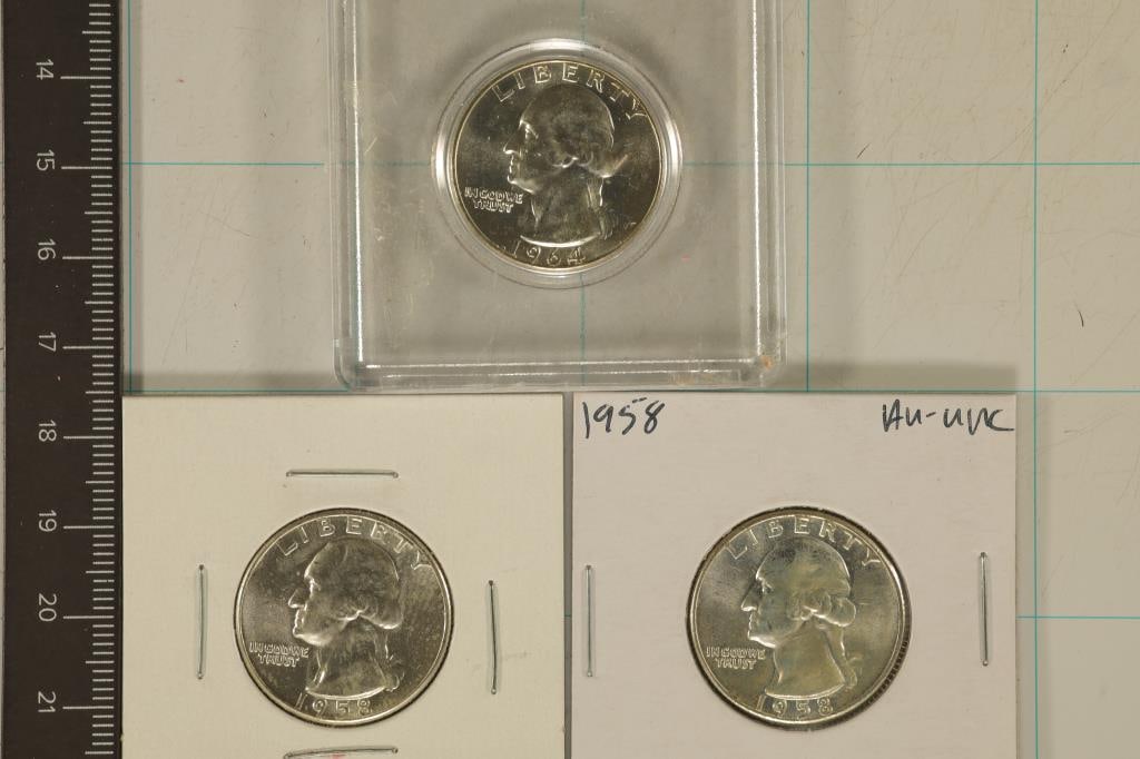 2-1958 & 1964 WASHINGTON SILVER QUARTERS AU/UNC (1 of 2)