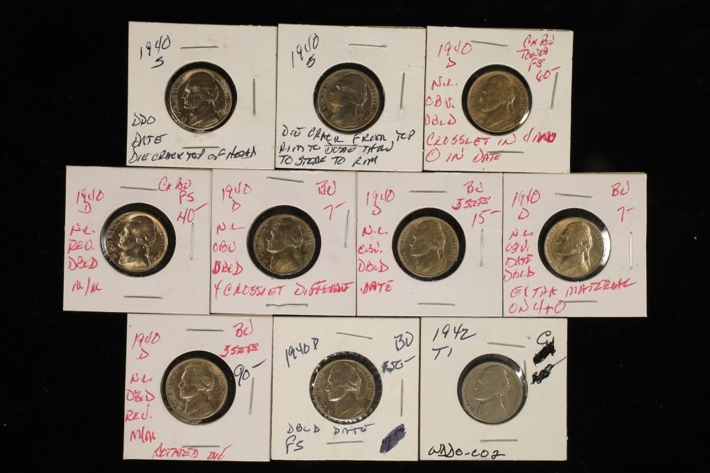 ERROR 10 JEFFERSON NICKEL ERROR COINS: 1-1940-P, (1 of 2)
