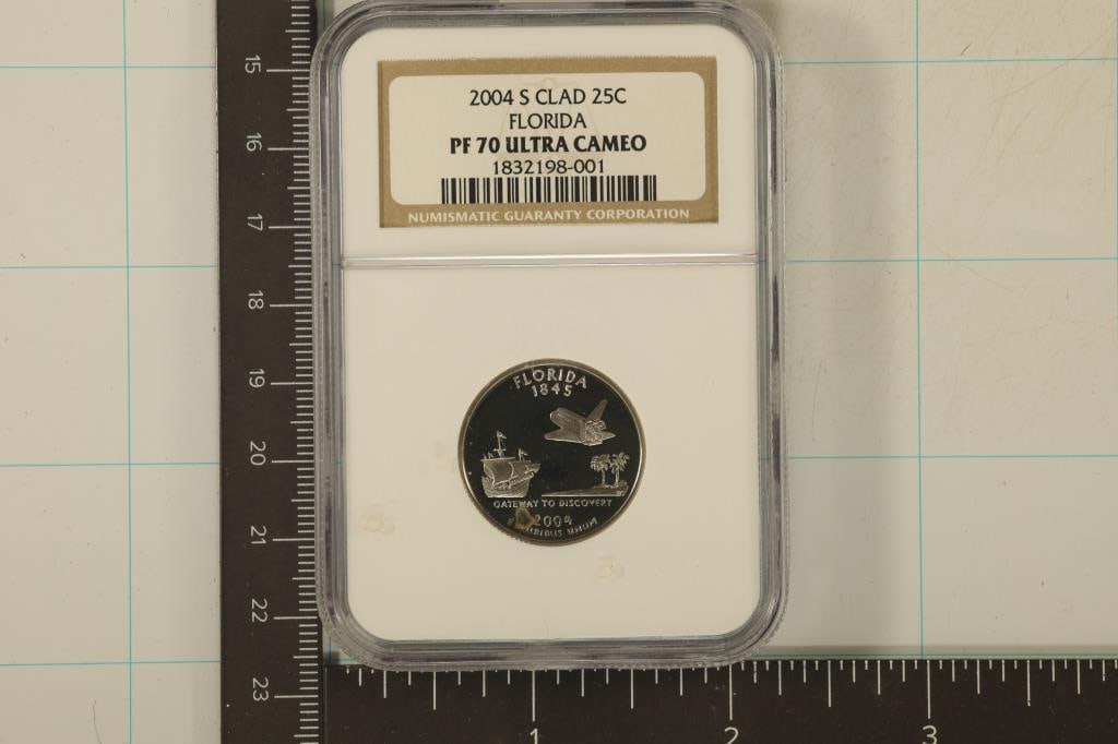 2004-S CLAD FLORIDA QUARTER NGC PF70 ULTRA CAMEO: WATCH FOR OUR NEXT AUCTION ON MONDAY SEPT. 2ND, 2024 AT 7 PM EDT