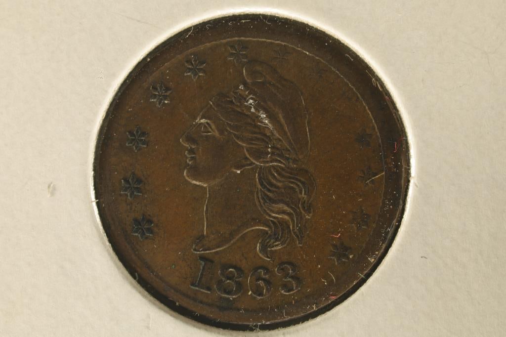 1863 CIVIL WAR TOKEN I. O. U. ONE CENT (1 of 2)