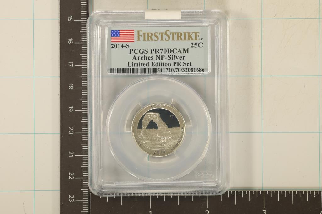 2014-S SILVER ARCHES N.P. QUARTER PCGS PR70 DCAM: ASK US ABOUT ENGRAVING CUSTOM WORDING OR PICTURES FOR SPECIAL OCCASIONS LIKE BIRTHDAY OR HOLIDAY GIFTS, COMPANY FUNCTIONS, AWARDS O
