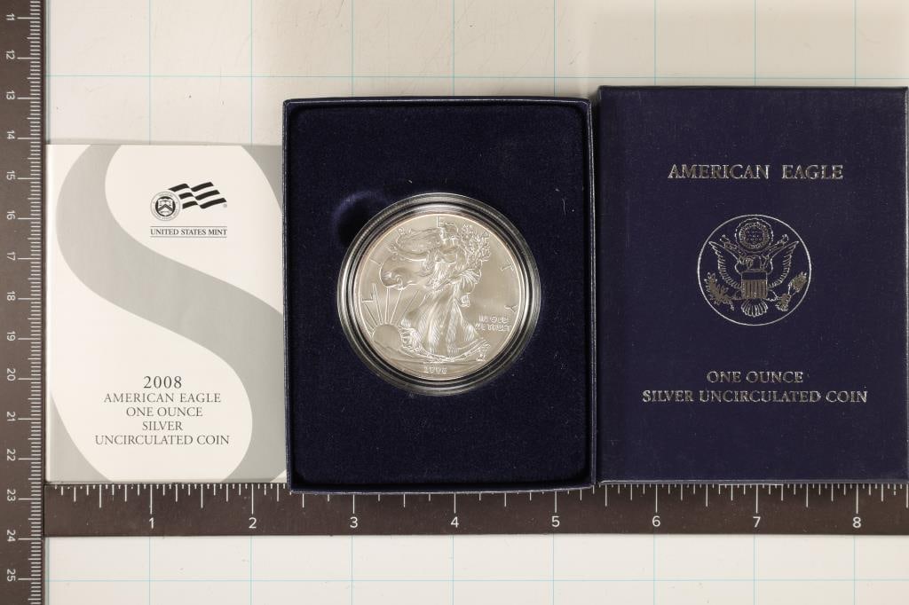 2008-W UNC AMERICAN SILVER EAGLE WITH CERTIFICATE (1 of 2)