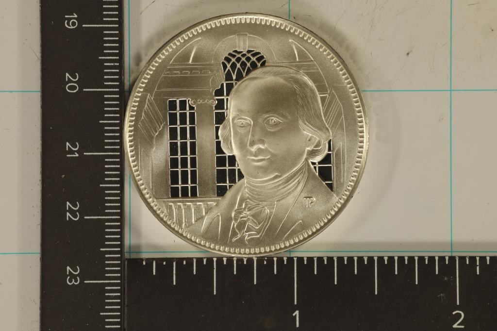 1.04 STERLING SILVER PF ROUND OFFICIAL MEDAL OF: THE BICENTENNIAL COUNCIL OF THE 13 ORIGINAL STATES, PART OF THE DECLARATION SIGNERS SERIES "GEORGE WALTON" LAWYER OF GEORGIA IN HARD PLASTIC CAPSULE