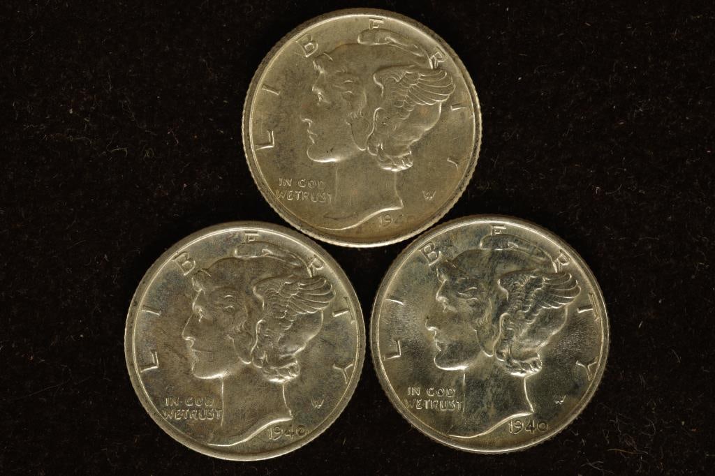 1940-P/D/S SILVER MERCURY DIMES: AU+/UNC'S (1 of 2)